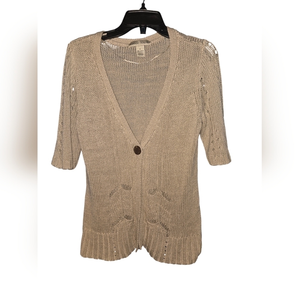 Bamboo Traders Open Knit Short Sleeve‎  Cardigan,  Size Large